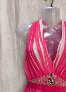 Stunning Pink Pleated Halter Neck Dress