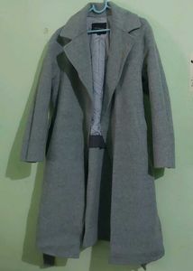 Chic Grey Belted Wool Coat
