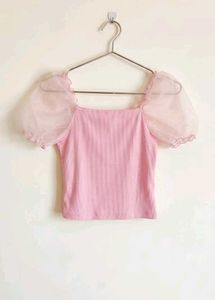 Only Pink Puff Sleeve Crop Top