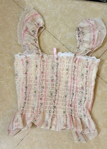 Floral Print Corset Top with Lace Trim