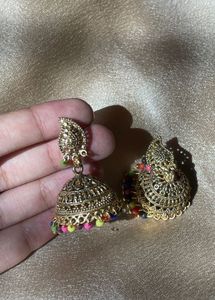 Exquisite Jhumka Earrings with Colorful Beads