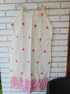 Cream Ethnic Gown with Pink Embroidery