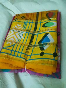 Vibrant Yellow Printed Saree