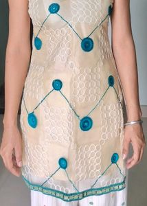 Chic Beige Kurti with Teal Accents