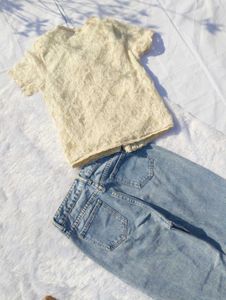🥀Free Shipping Cute Top with Jeans Set🥀🤍