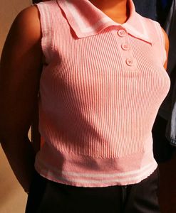 Pink Sleeveless Polo Top