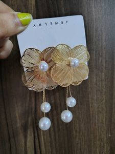 Gold Floral Pearl Drop Earrings (9-set combo)