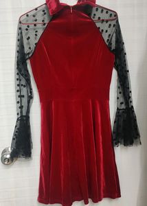 Red Velvet Polka Dot Mesh Dress Never Used...