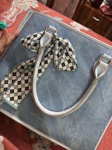 Chic Blue Tote Bag with Scarf Accent