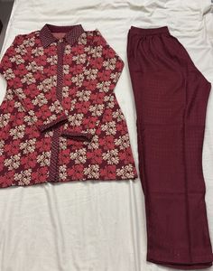 Maroon Floral Kurta Set with Pants