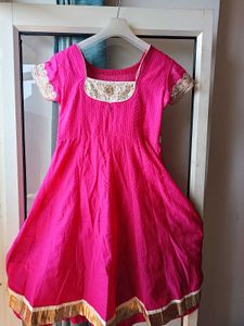 Pink &amp; Gold Embellished Anarkali Dress