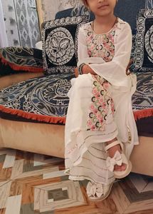 Girls' White Embroidered Suit