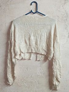 Cream Cropped Knit Cardigan Shrugs