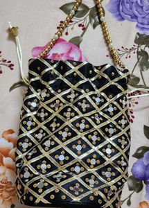 Embellished Black &amp; Gold Clutch