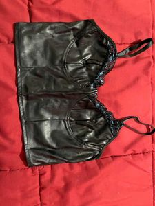 Black Faux Leather Corset Top