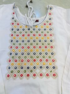 White Embroidered Kurta with Mirror Work