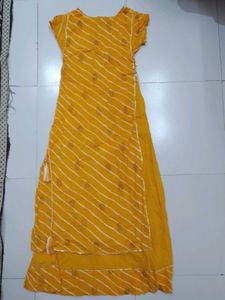 Yellow Kurta Set with Lehariya Print