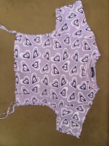Cute Purple Heart Print Cropped Top