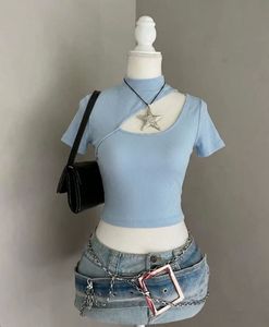 🫐Light Blue Cut-Out Crop Top