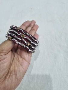 Set of 8 Red and Maroon Bangles with Embellishment