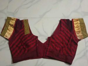 Elegant GentlyUsed MaroonStriped Blouse with Gold