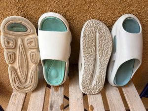 Comfortable White & Teal Slides