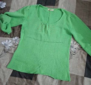 Green Beaded Neckline Sweater Top
