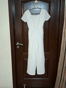 White Textured Jumpsuit With Matching Clip