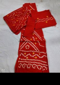 Red Bandhani Unstitched Suit