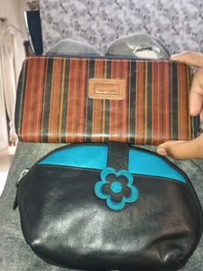 Chic Black and Teal Pouch with Flower Detail