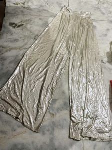 Silver Metallic Wide Leg Pants