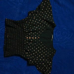 Chic Black Printed Flutter Sleeve Top