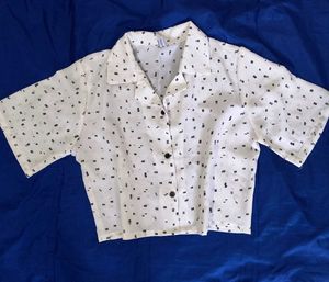White Crop Top with Black Print