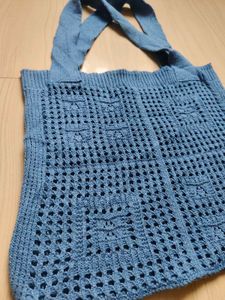 Blue Knitted Tote Bag