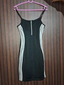 Black Mini Dress with Side Stripes