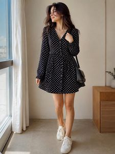 Chic Black Polka Dot Button-Up Dress
