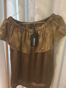 Olive Gold Off-Shoulder Ruffle Top