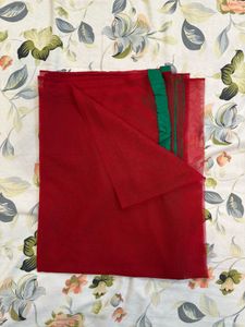 Red Net Dupatta with Green Border