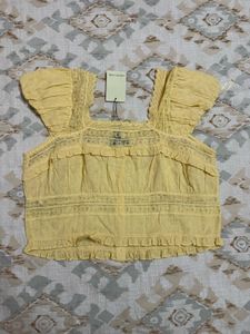 Nobody’s Child Yellow Square Neck Lace Top🌼