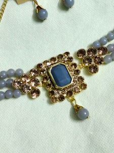 Elegant Grey Bead Necklace &amp; Earring Set