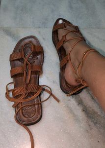 Leather Lace-Up Brown Gladiator Sandals