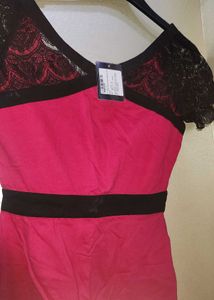 Elegant Red &amp; Black Lace Dress