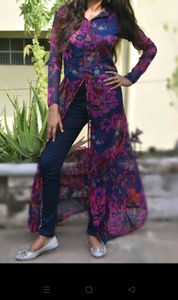 Purple Floral Front Slit Maxi Top