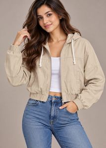 FOREVER 21 Beige Hooded Zip-Up Jacket