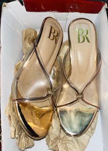 Stylish Gold & Clear Wedge Heels new unused