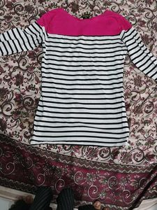Striped Tunic Top with Pink Neck