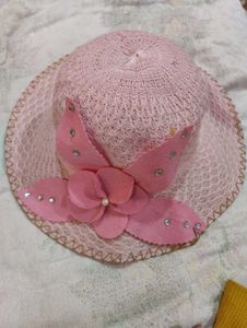 Pink Beaded Flower Sun Hat
