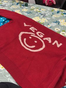 Red "Vegan" Cardigan Sweater