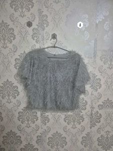 Silver Shaggy Crop Top
