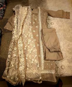 Beige Kurta Set with Dupatta and pant